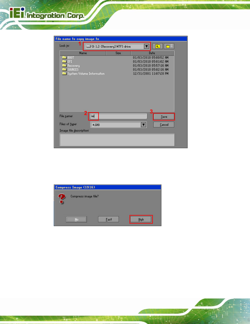 Figure b-16: file name to copy image to, Figure b-17: compress image | IEI Integration PCIE-Q670 v2.00 User Manual | Page 161 / 205