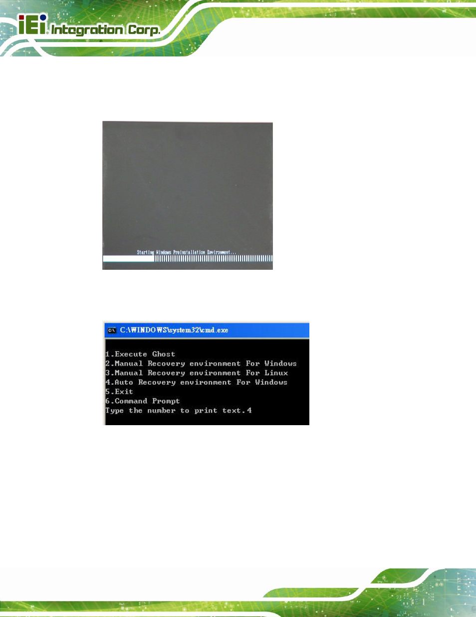 Figure b-24: launching the recovery tool, Figure b-25: auto recovery environment for windows | IEI Integration PCIE-Q670 v2.00 User Manual | Page 165 / 205