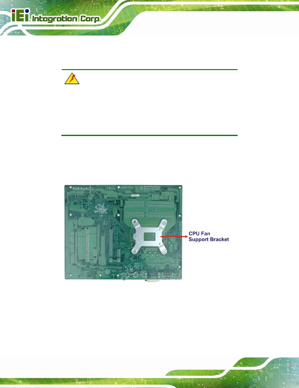 2 socket lga1155 cooling kit installation, Figure 4-5: cooling kit support bracket | IEI Integration PCIE-Q670 v2.00 User Manual | Page 63 / 205