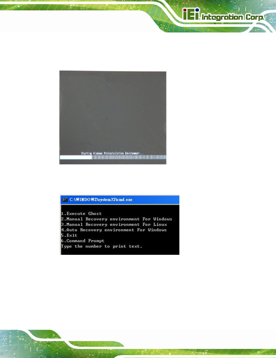 Figure b-2: launching the recovery tool, Figure b-3: recovery tool setup menu | IEI Integration PCIE-H610 User Manual | Page 132 / 181