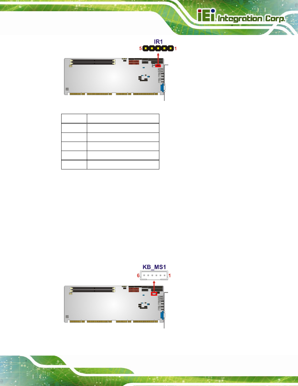 12 keyboard/mouse connector, Figure 3-12: infrared connector location, Figure 3-13: keyboard/mouse connector location | Table 3-12: infrared connector pinouts, See figure 3-12, See table 3-12 | IEI Integration PCIE-H610 User Manual | Page 42 / 181