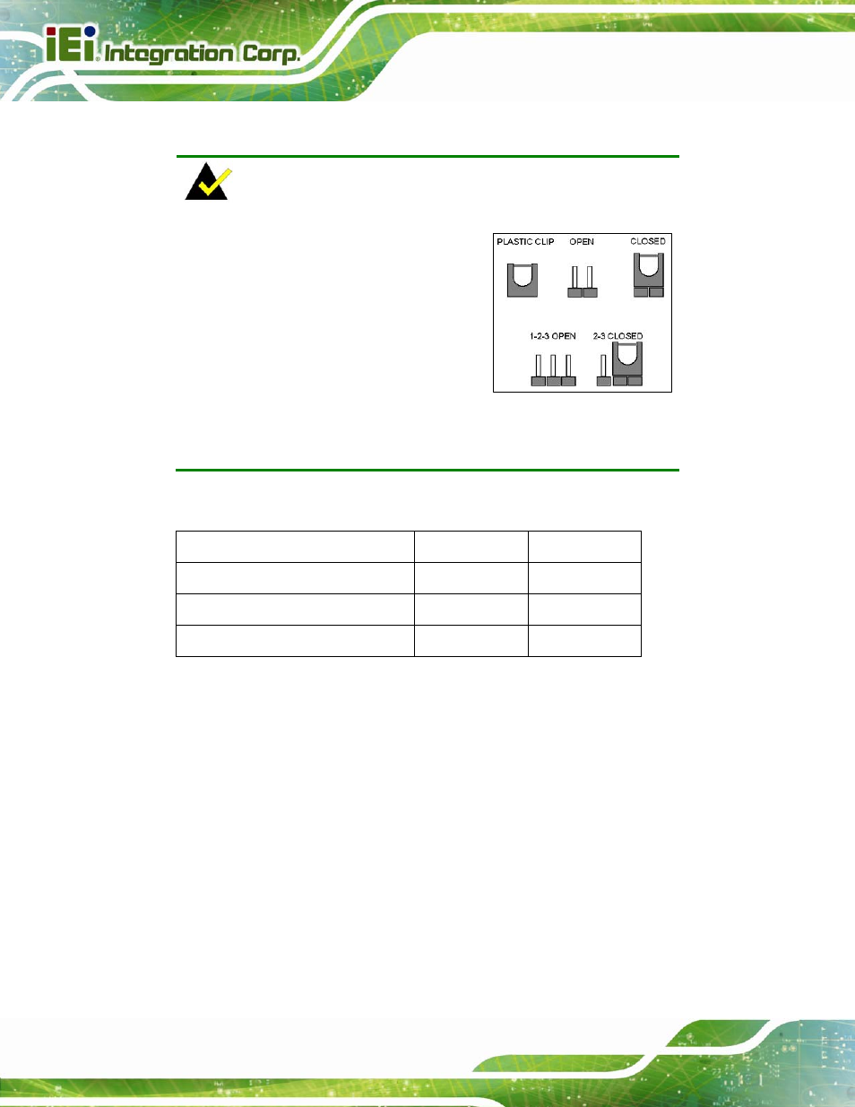 3 jumper settings, 1 at/atx power select jumper, Umper | Ettings, Table 4-1: jumpers | IEI Integration PCIE-H610 User Manual | Page 61 / 181