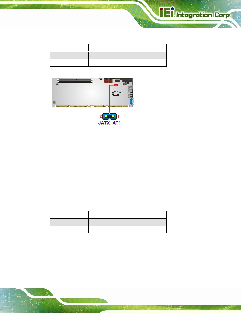 2 clear cmos jumper, Figure 4-7: at/atx power mode jumper location, Table 4-2: at/atx power mode jumper settings | Table 4-3: clear bios jumper settings | IEI Integration PCIE-H610 User Manual | Page 62 / 181