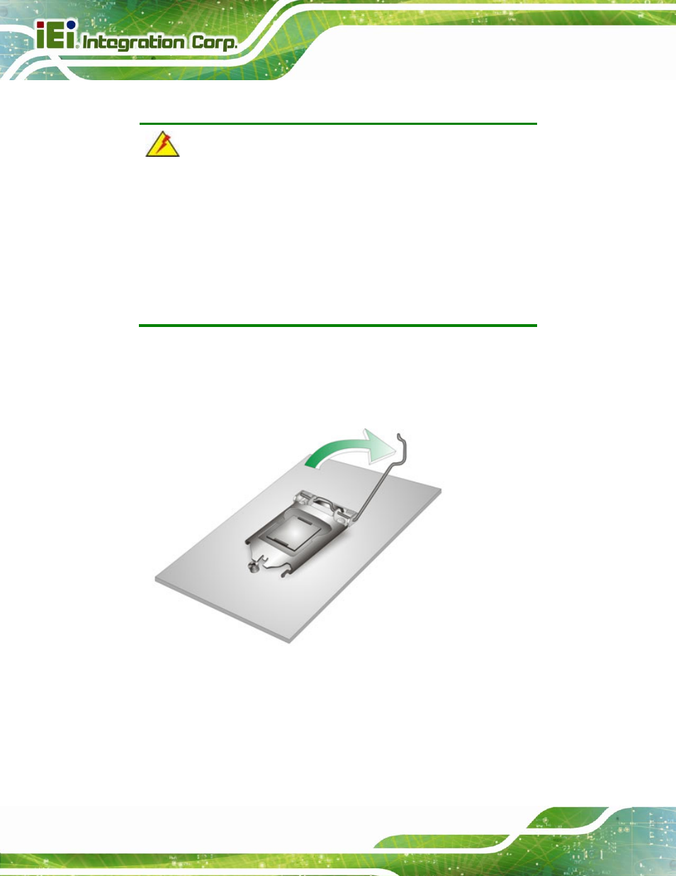 1 socket lga1150 cpu installation, Figure 4-1: disengage the cpu socket load lever | IEI Integration PCIE-Q870-i2 User Manual | Page 65 / 217