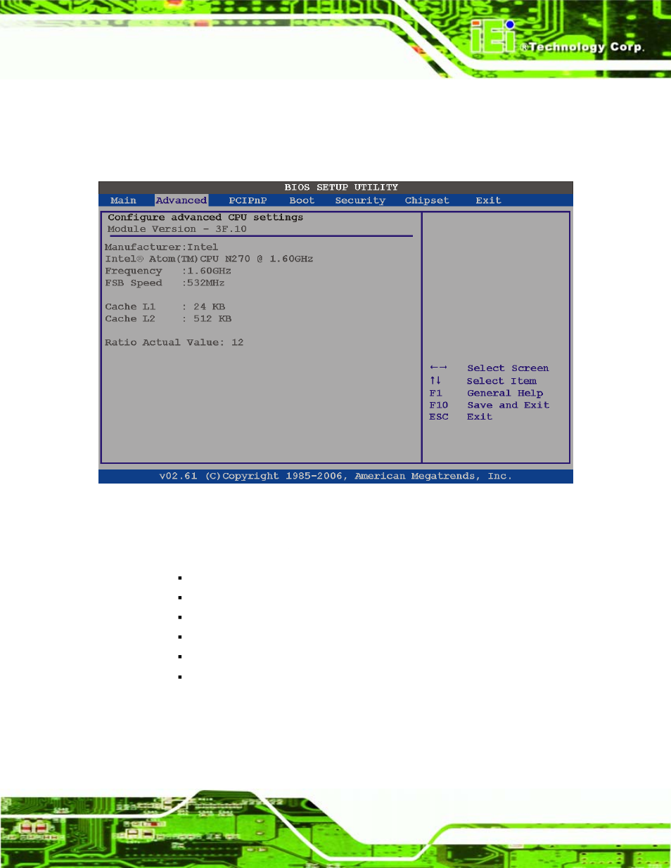 1 cpu configuration, Bios menu 3: cpu configuration | IEI Integration PCISA-945GSE v1.01 User Manual | Page 113 / 207