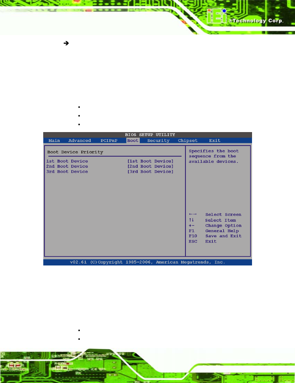 2 boot device priority, 3 hard disk drives, Bios menu 17: boot device priority settings | IEI Integration PCISA-945GSE v1.01 User Manual | Page 145 / 207