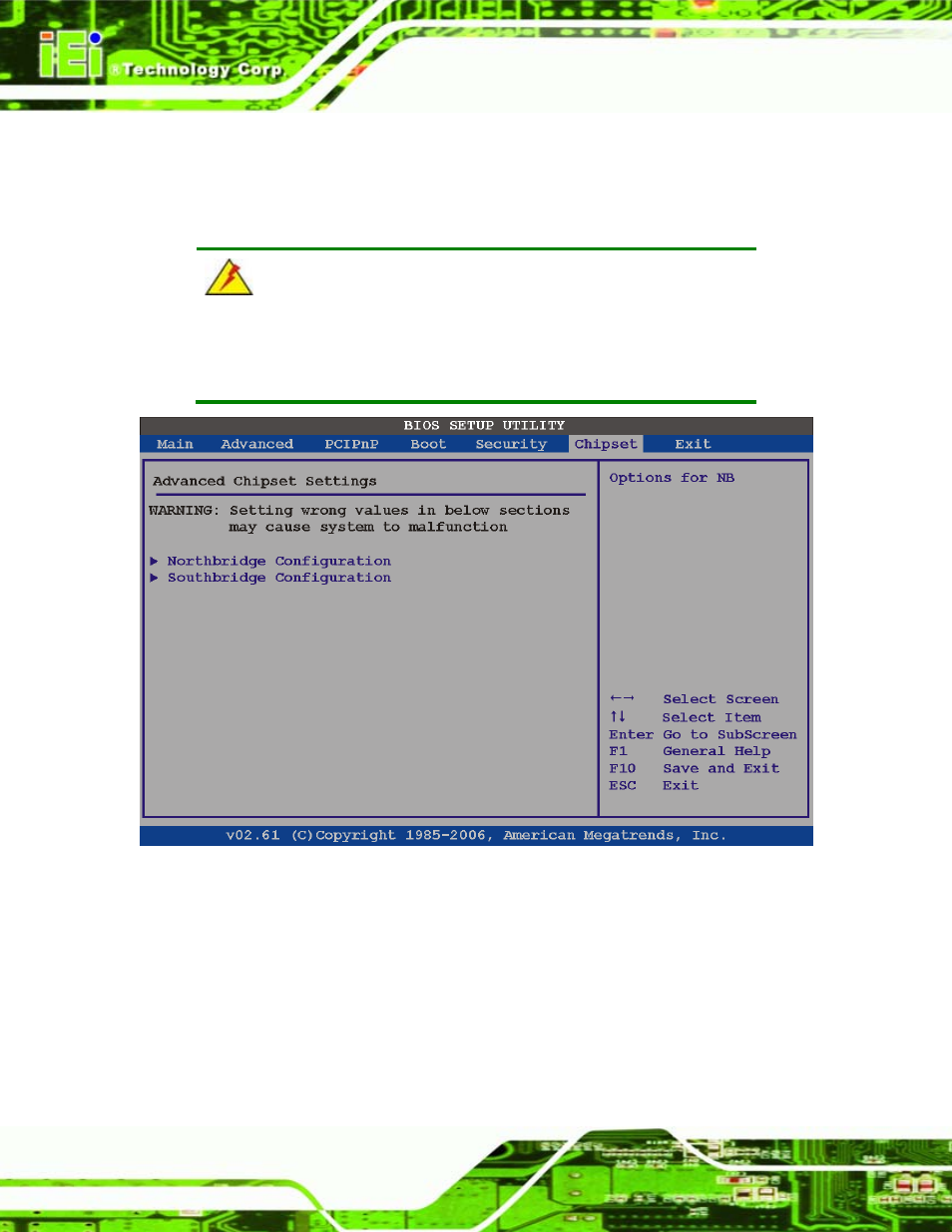 7 chipset, Hipset, Bios menu 22: chipset | IEI Integration PCISA-945GSE v1.01 User Manual | Page 150 / 207