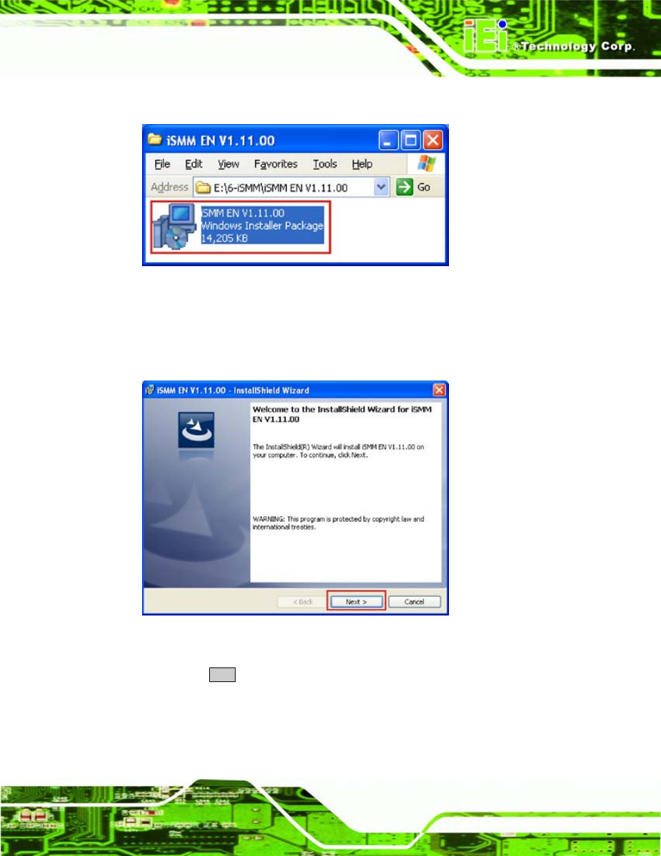 Figure 7-30: ismm installation file, Figure 7-31: ismm installshield welcome screen | IEI Integration PCISA-945GSE v1.01 User Manual | Page 179 / 207