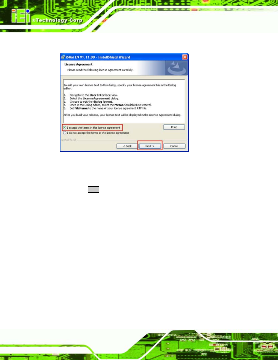 Figure 7-32: ismm license agreement | IEI Integration PCISA-945GSE v1.01 User Manual | Page 180 / 207