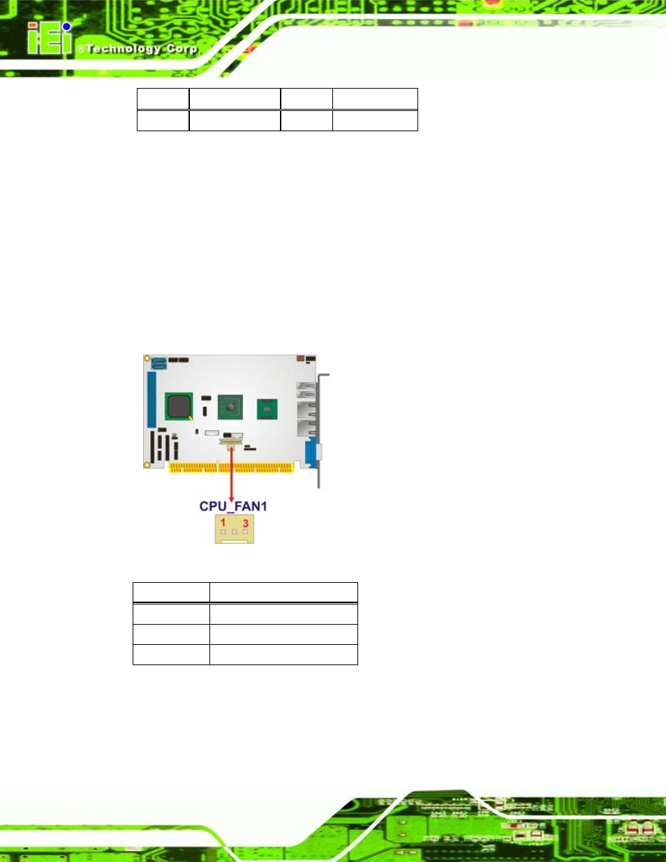 8 fan connector, 9 floppy disk connector, Figure 4-10: cpu fan connector location | Table 4-9: dio connector pinouts, Table 4-10: cpu fan connector pinouts | IEI Integration PCISA-945GSE v1.01 User Manual | Page 60 / 207