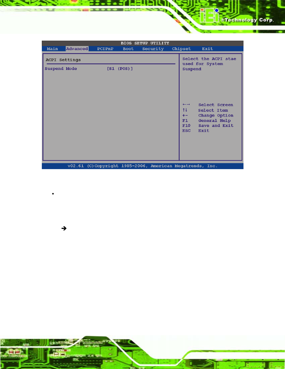 Bios menu 10: acpi configuration | IEI Integration PCISA-945GSE v1.10 User Manual | Page 113 / 190