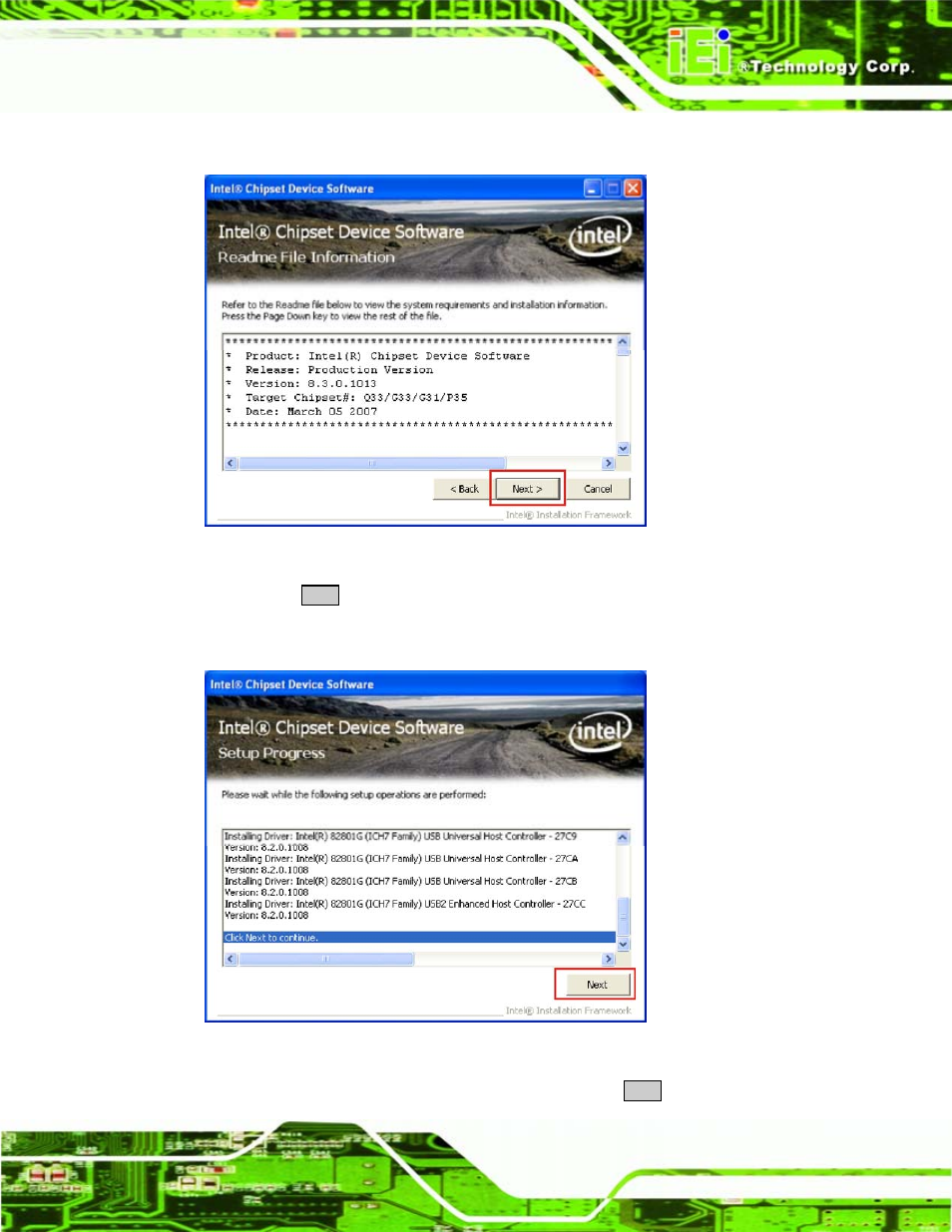 Figure 6-6: chipset driver read me file, Figure 6-7: chipset driver setup operations | IEI Integration PCISA-945GSE v1.10 User Manual | Page 147 / 190