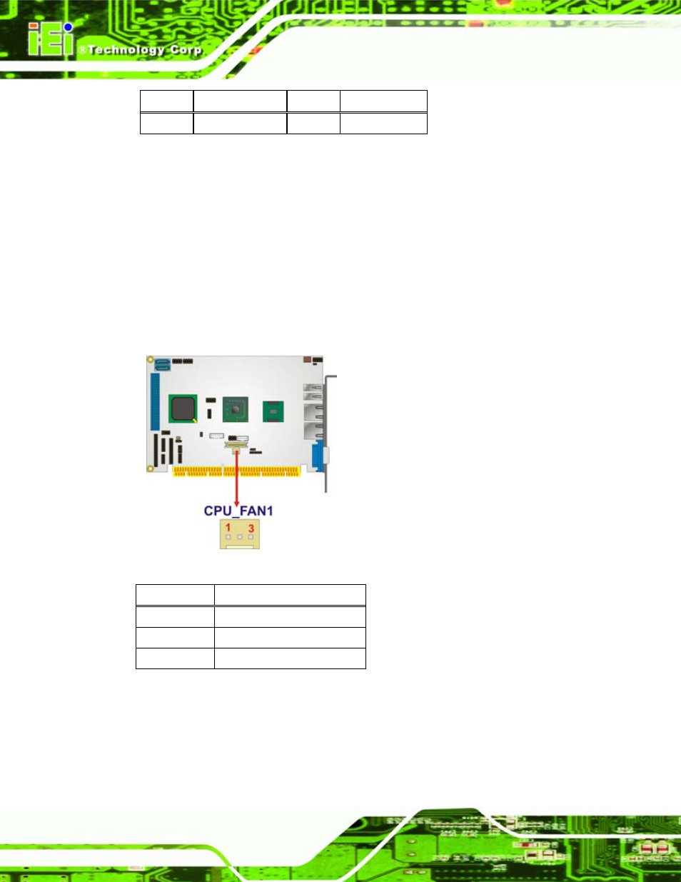 8 fan connector, 9 floppy disk connector, Figure 3-10: cpu fan connector location | Table 3-9: dio connector pinouts, Table 3-10: cpu fan connector pinouts | IEI Integration PCISA-945GSE v1.10 User Manual | Page 44 / 190
