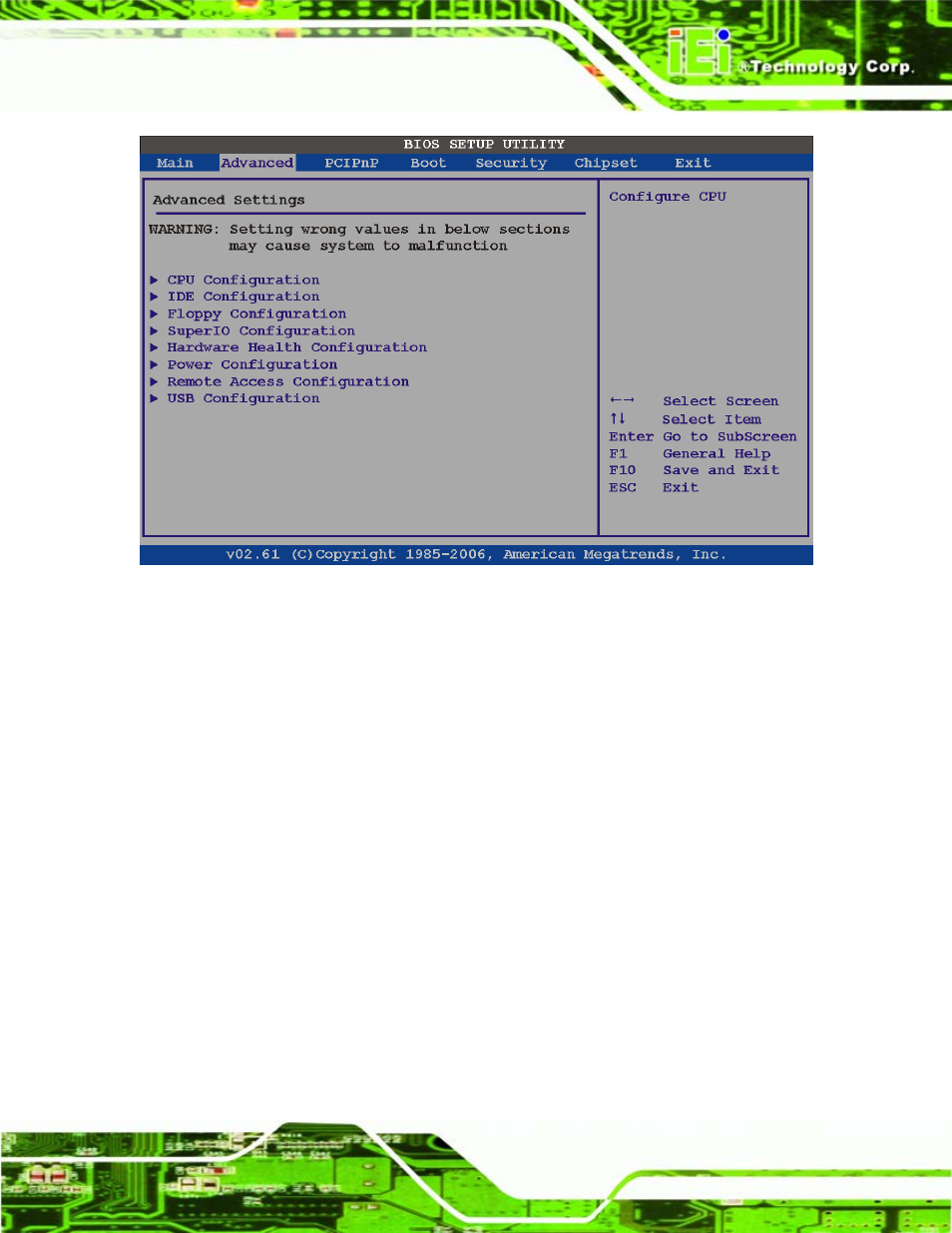 Bios menu 2: advanced | IEI Integration PCISA-945GSE v1.10 User Manual | Page 95 / 190
