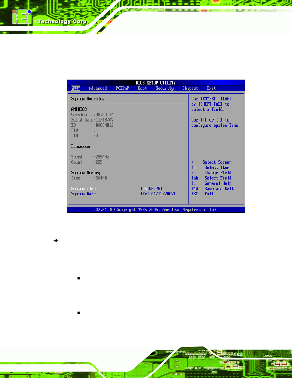 2 main, Menu 1: main | IEI Integration PCISA-9652 v1.00 User Manual | Page 124 / 232