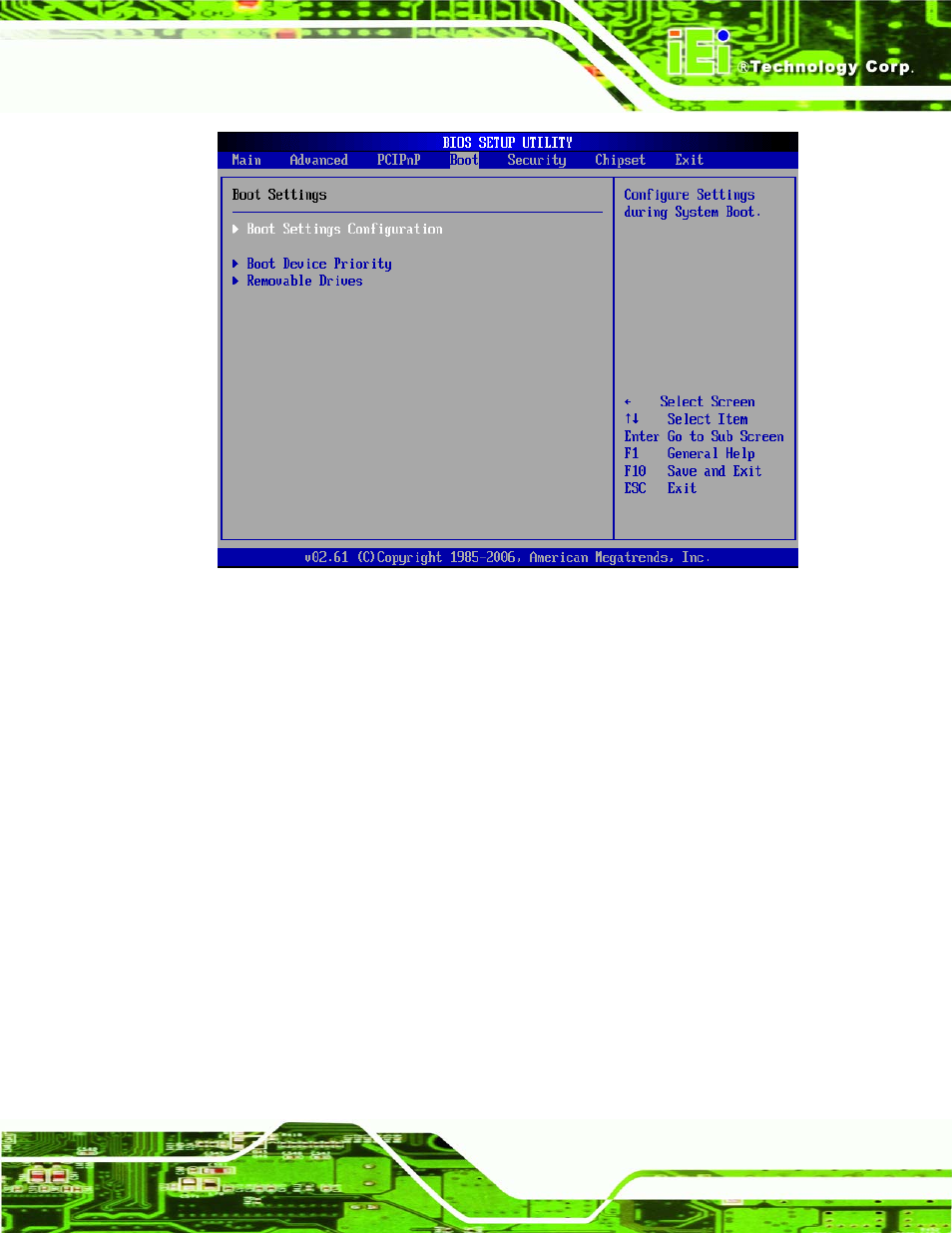 1 boot settings configuration, Menu 14: boot | IEI Integration PCISA-9652 v1.00 User Manual | Page 151 / 232