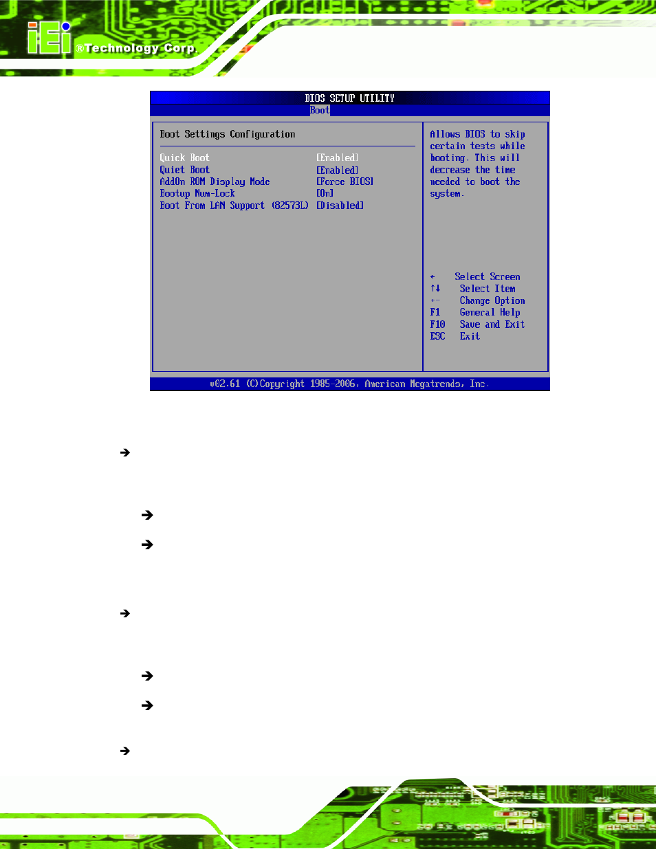 Menu 15: boot settings configuration | IEI Integration PCISA-9652 v1.00 User Manual | Page 152 / 232