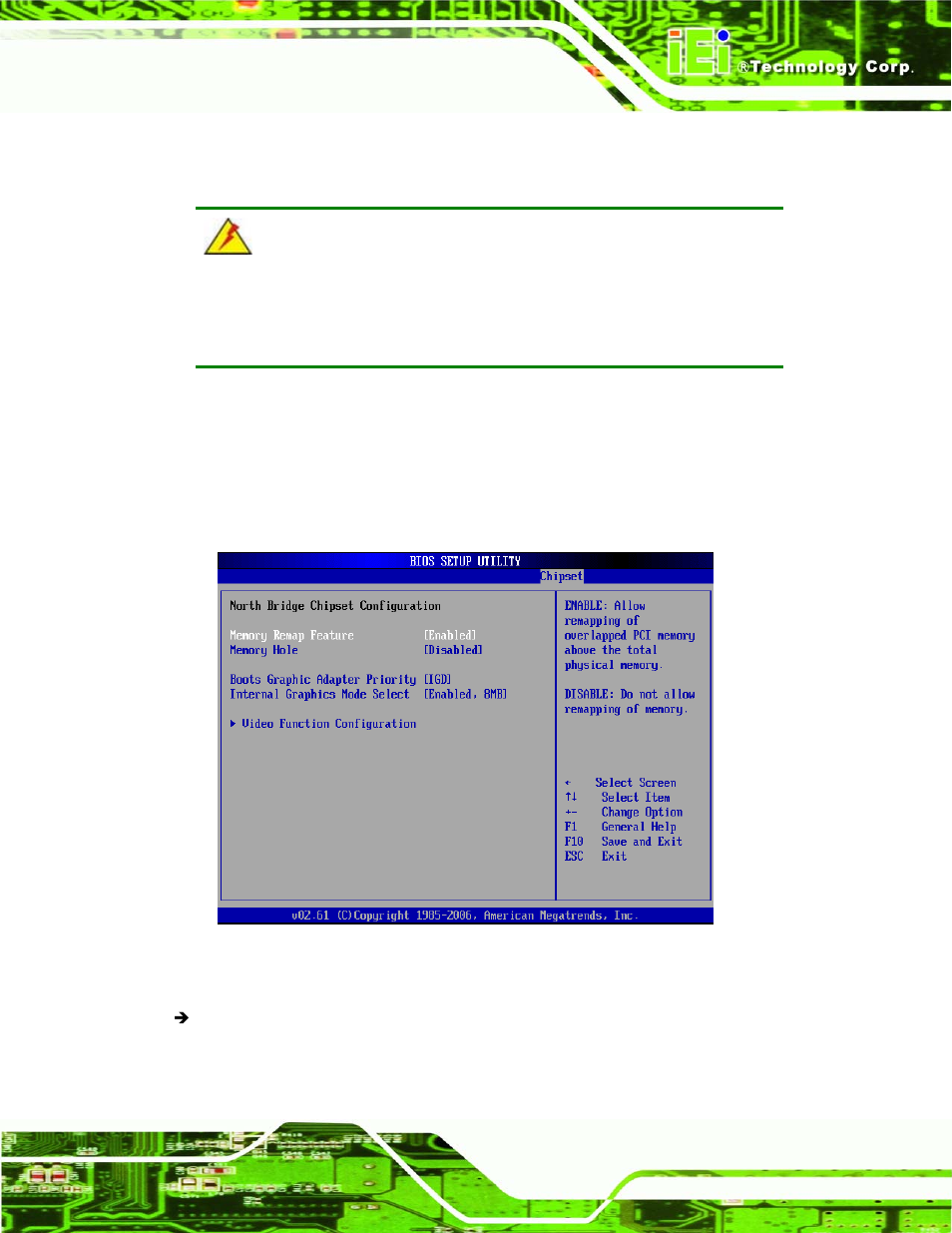 1 northbridge configuration, Menu 19:northbridge chipset configuration | IEI Integration PCISA-9652 v1.00 User Manual | Page 157 / 232