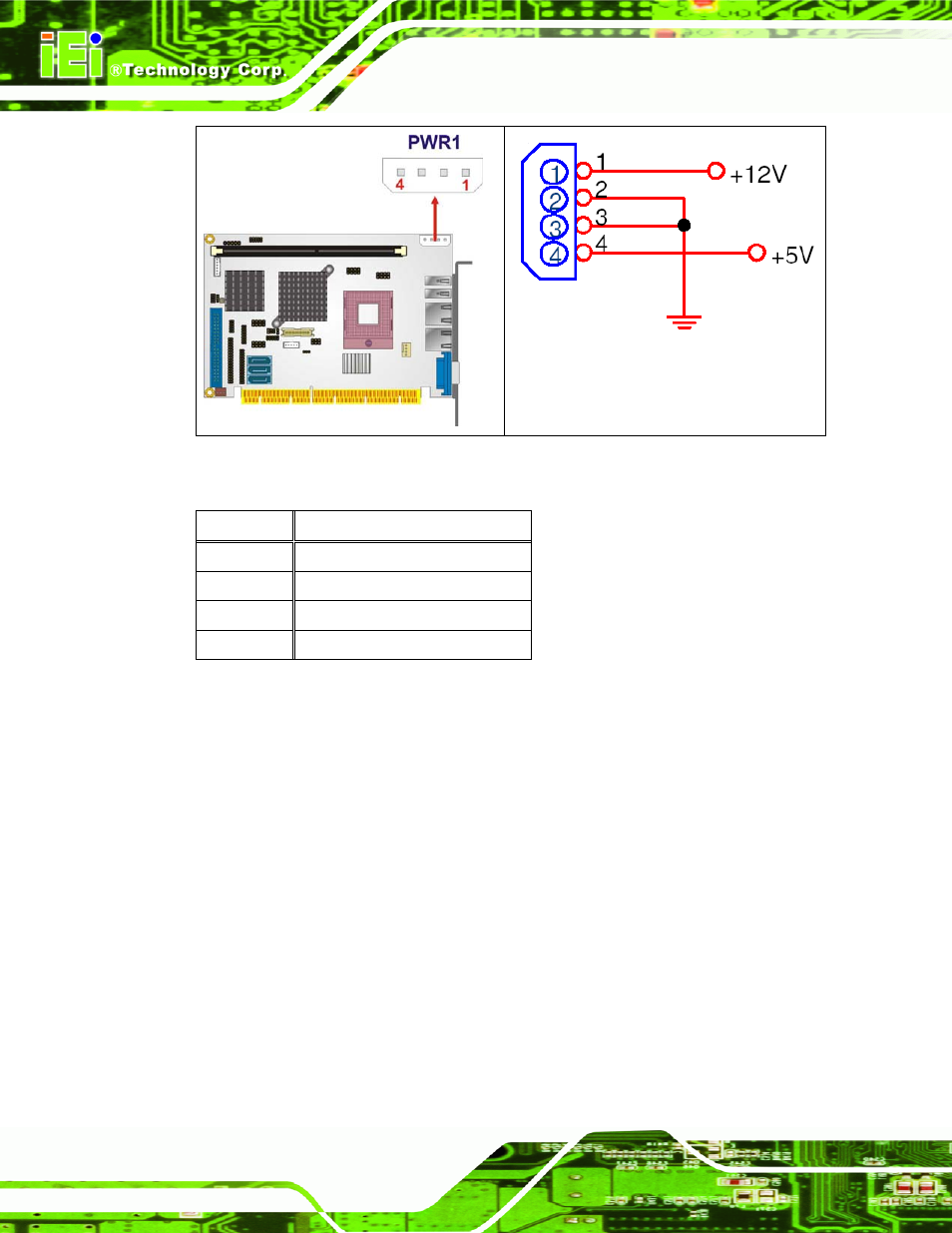 2 atx power supply enable connector, Figure 4-2: at power connector location, Table 4-3: at power connector pinouts | IEI Integration PCISA-9652 v1.00 User Manual | Page 64 / 232