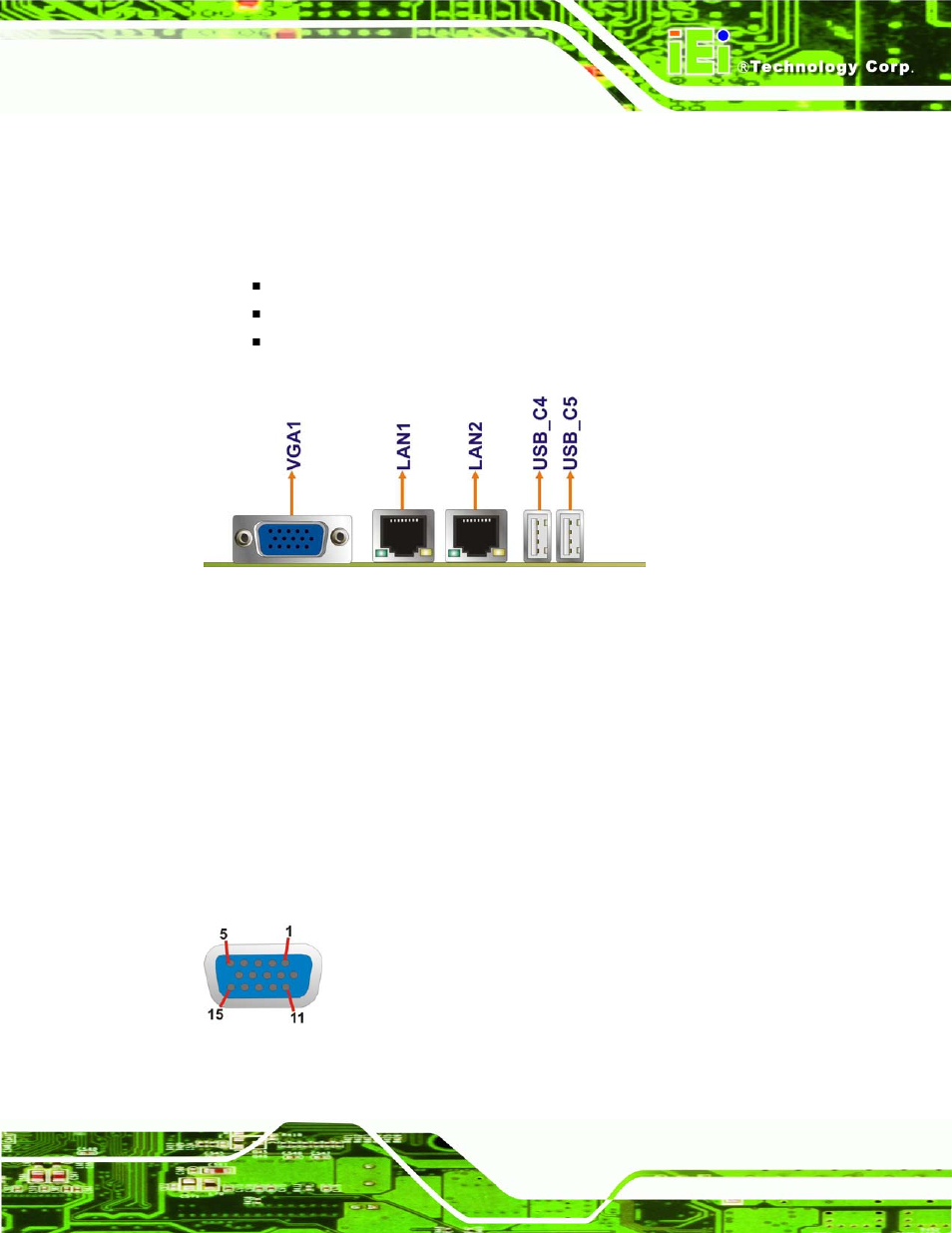3 external interface connectors, 1 crt connector, Xternal | Nterface, Onnectors, Figure 4-24: vga connector | IEI Integration PCISA-9652 v1.00 User Manual | Page 89 / 232