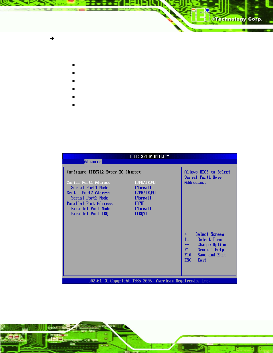 4 super io configuration, Menu 7: super io configuration, Section 6.3.4 | IEI Integration PCISA-9652 v1.01 User Manual | Page 135 / 232