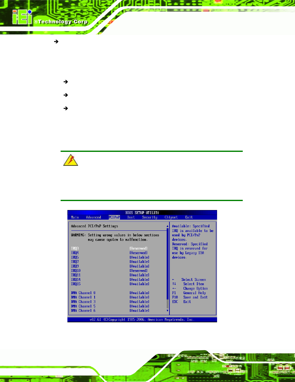 4 pci/pnp, 4 pci/p, Menu 13: pci/pnp configuration | IEI Integration PCISA-9652 v1.01 User Manual | Page 148 / 232