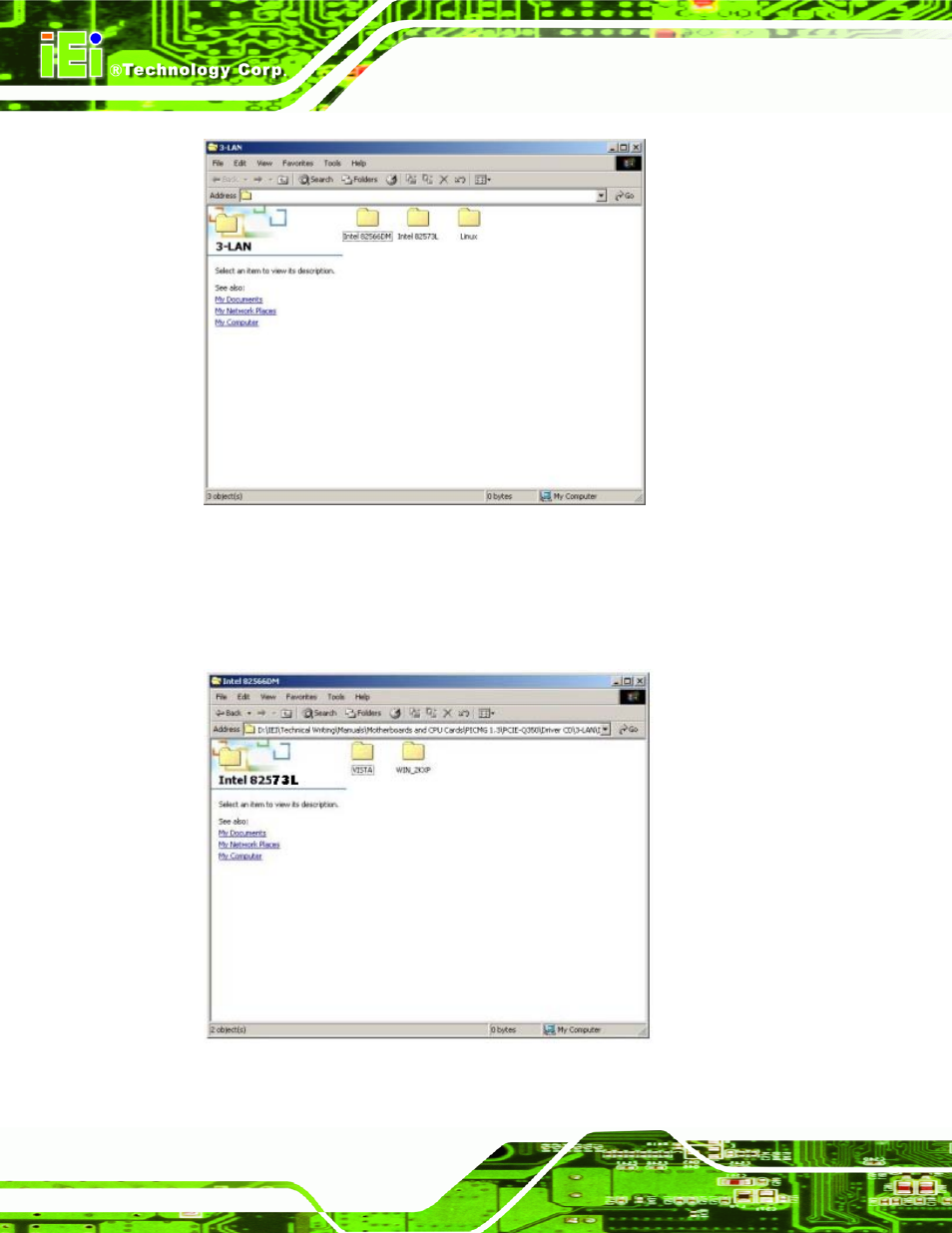 Figure 7-19: intel® 82573 driver directory icon, Figure 7-20: intel® 82573 operating system, Figure 7-19 appe | IEI Integration PCISA-9652 v1.01 User Manual | Page 176 / 232
