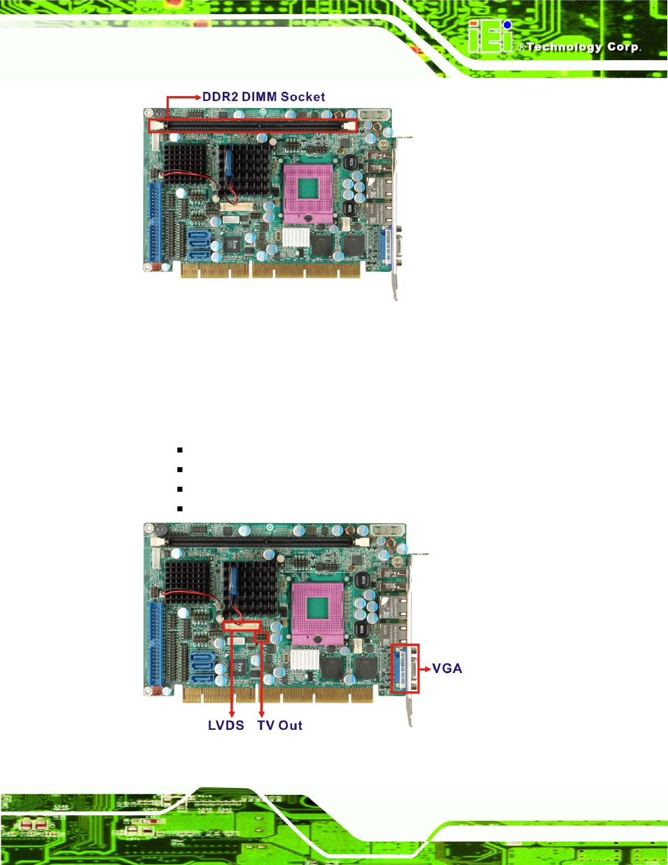 4 intel® gme965 integrated graphics, 1 intel® gme965 analog crt support, 2 intel® gme965 lvds support | 3 intel® gme965 tv out support, 4 intel, Gme965 integrated graphics, Figure 2-5: 240-pin ddr2 dimm socket | IEI Integration PCISA-9652 v1.01 User Manual | Page 35 / 232