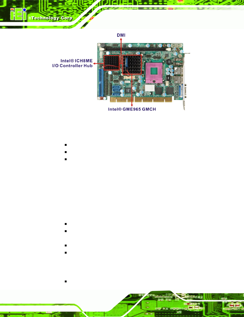 6 intel® ich8me i/o controller hub, 1 intel® ich8me overview, Ntel | Ich8me i/o c, Ontroller, 1 intel, Ich8me overview, Figure 2-7: dmi chip-to-chip connection, 6 intel, Ich8me i/o controller hub | IEI Integration PCISA-9652 v1.01 User Manual | Page 38 / 232