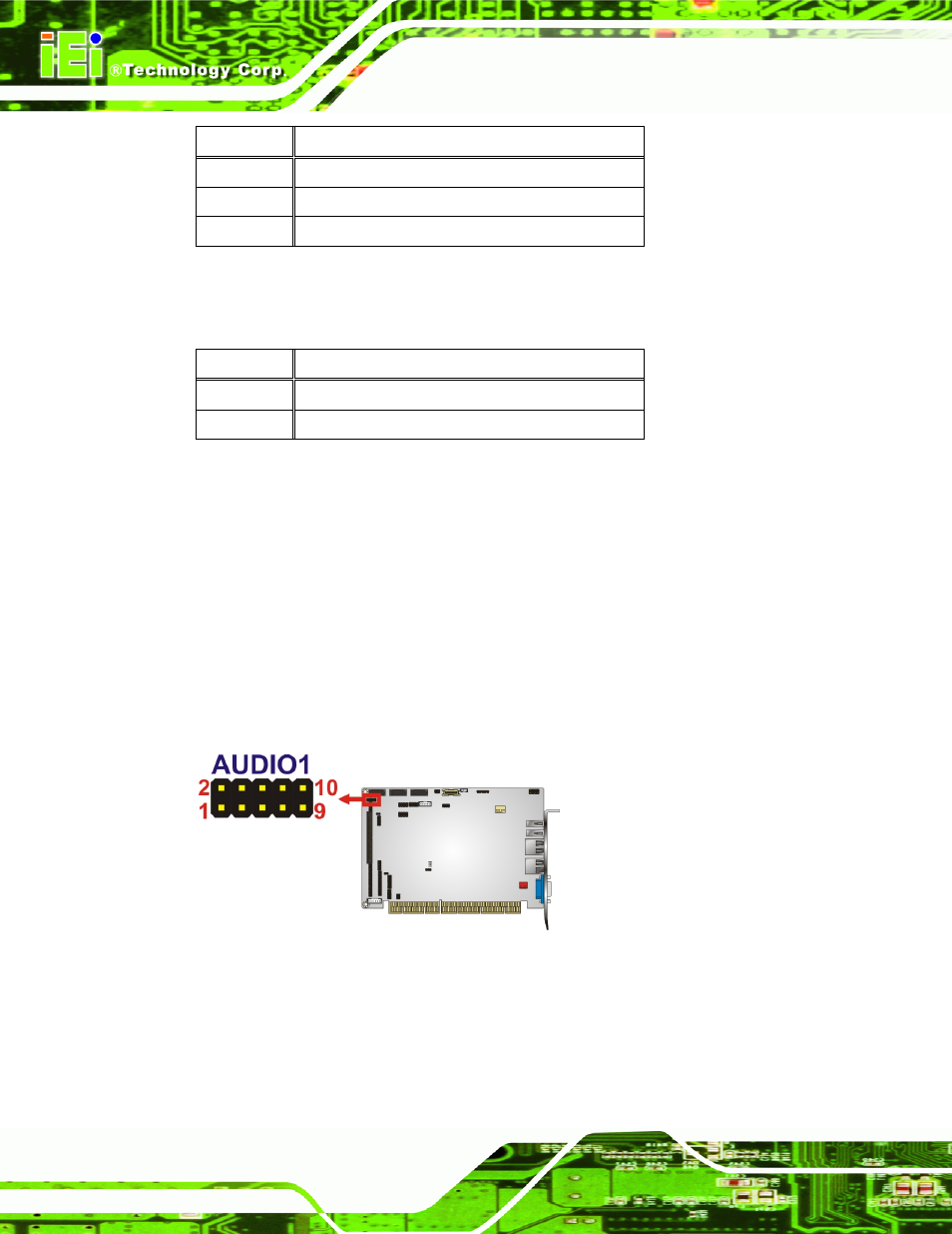 2 audio connector, Figure 3-3: audio connector location, Table 3-4: at/atx power mode setting | IEI Integration PCISA-PV-D4251_N4551_D5251 User Manual | Page 31 / 145