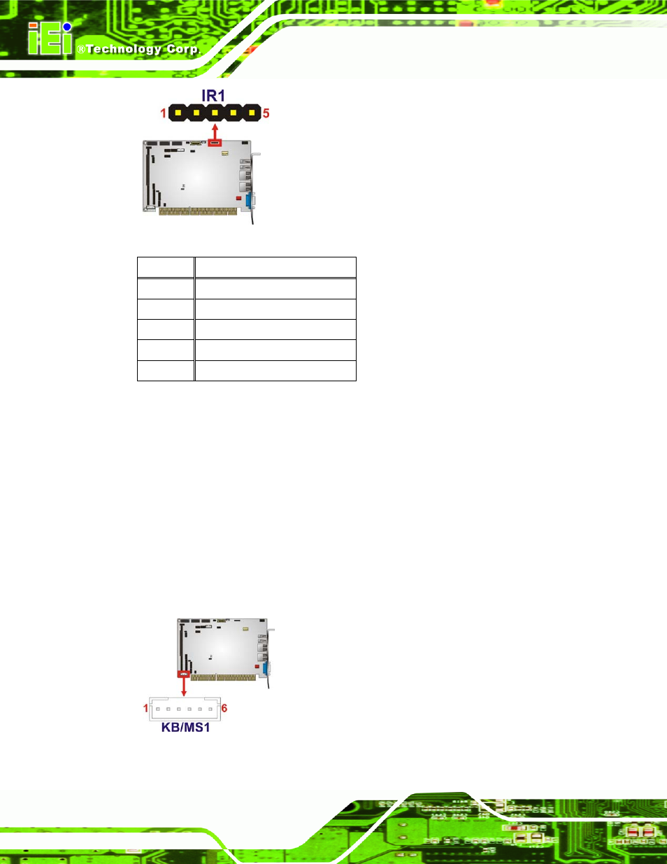 12 keyboard/mouse connector, Figure 3-12: infrared connector pinout locations, Figure 3-13: keyboard/mouse connector location | Table 3-14: infrared connector pinouts | IEI Integration PCISA-PV-D4251_N4551_D5251 User Manual | Page 41 / 145