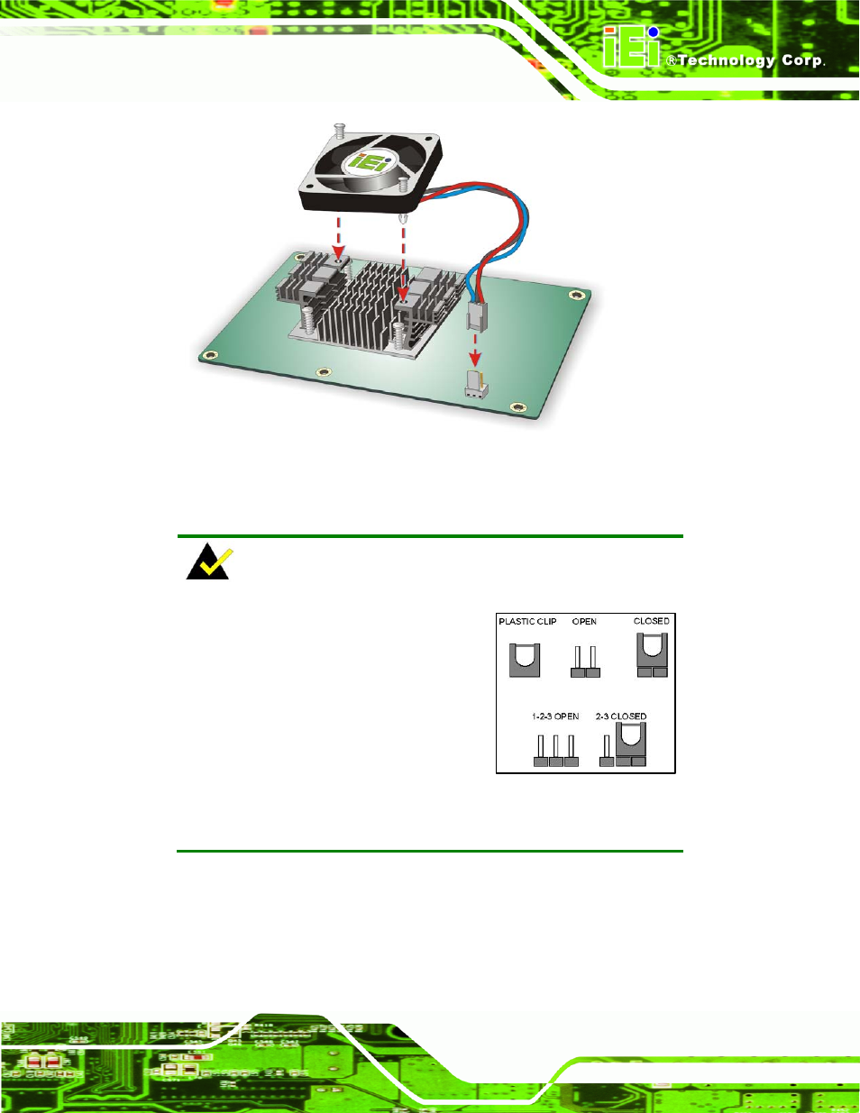 4 jumper settings, Umper, Ettings | Figure 4-2: connect fan cable | IEI Integration PCISA-PV-D4251_N4551_D5251 User Manual | Page 58 / 145