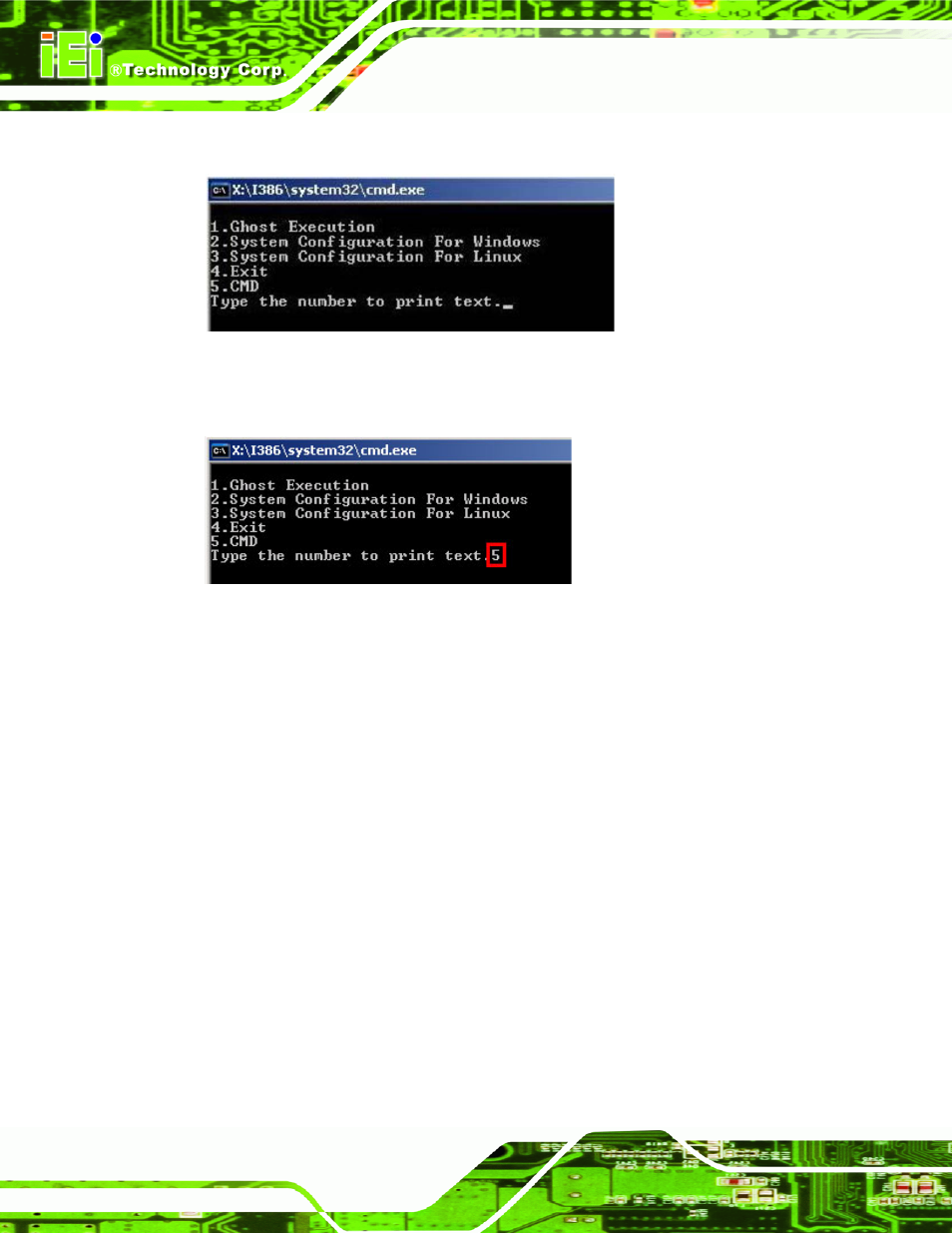 Figure b-3: recovery tool setup menu, Figure b-4: command mode | IEI Integration PICOe-PV-D4251_N4551_D5251 v1.11 User Manual | Page 120 / 155