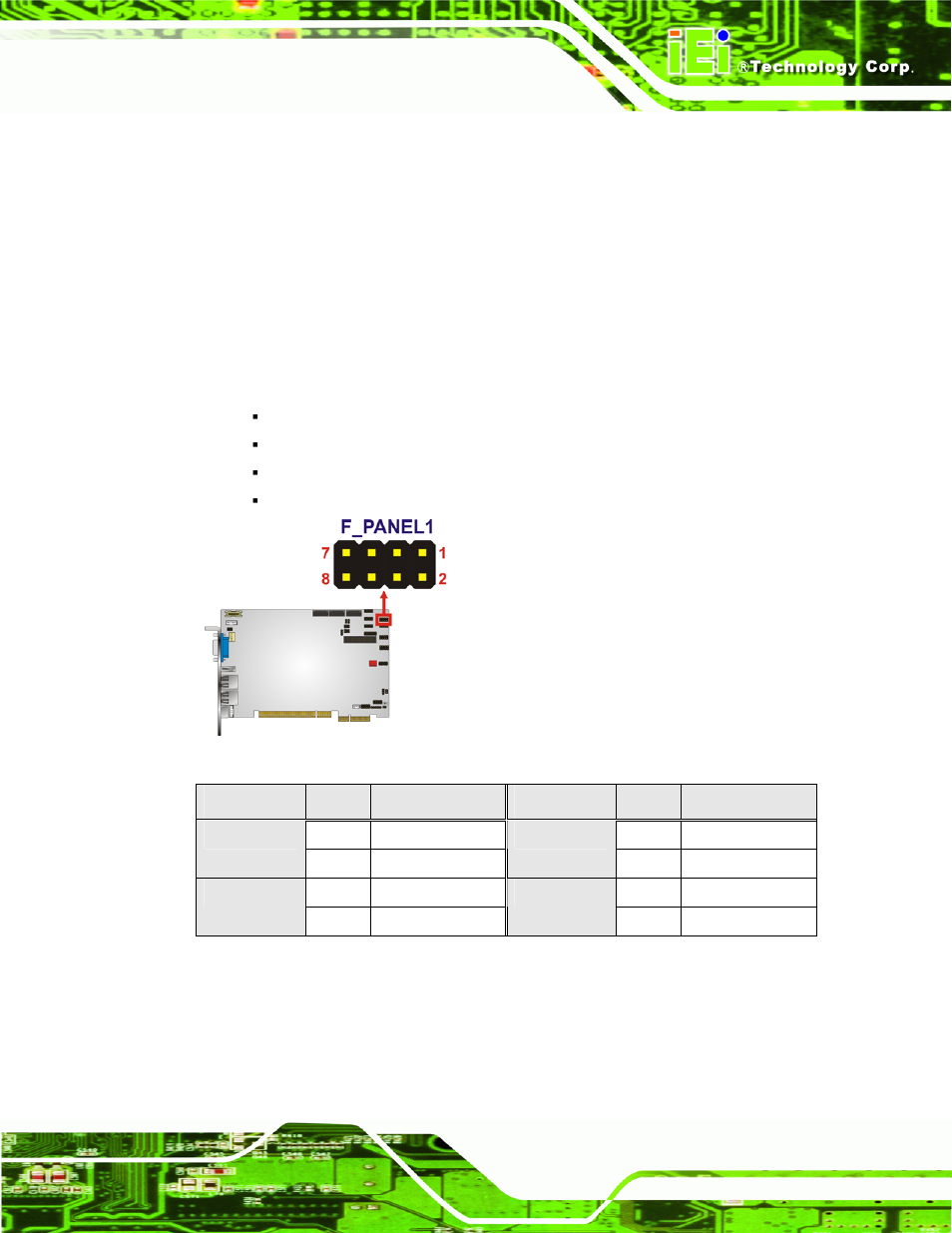 8 front panel connector (8-pin), 9 infrared interface connector, Table 3-10: front panel connector pinouts (8-pin) | IEI Integration PICOe-PV-D4251_N4551_D5251 v1.11 User Manual | Page 37 / 155