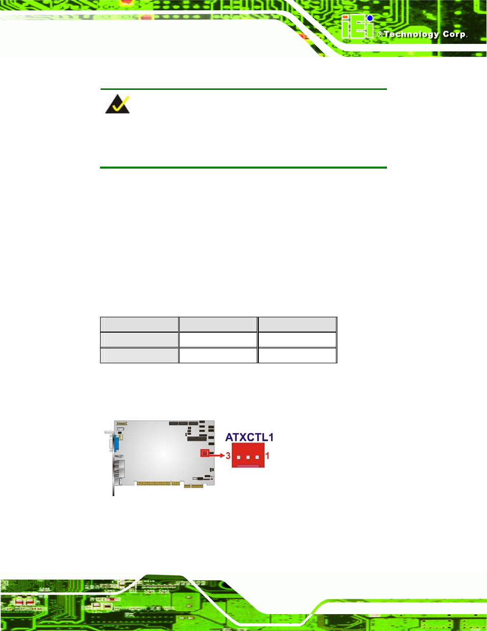 1 at power select jumper, Figure 4-3: at power select jumper location, Table 4-2: at power select jumper settings | IEI Integration PICOe-PV-D4251_N4551_D5251 v1.11 User Manual | Page 59 / 155