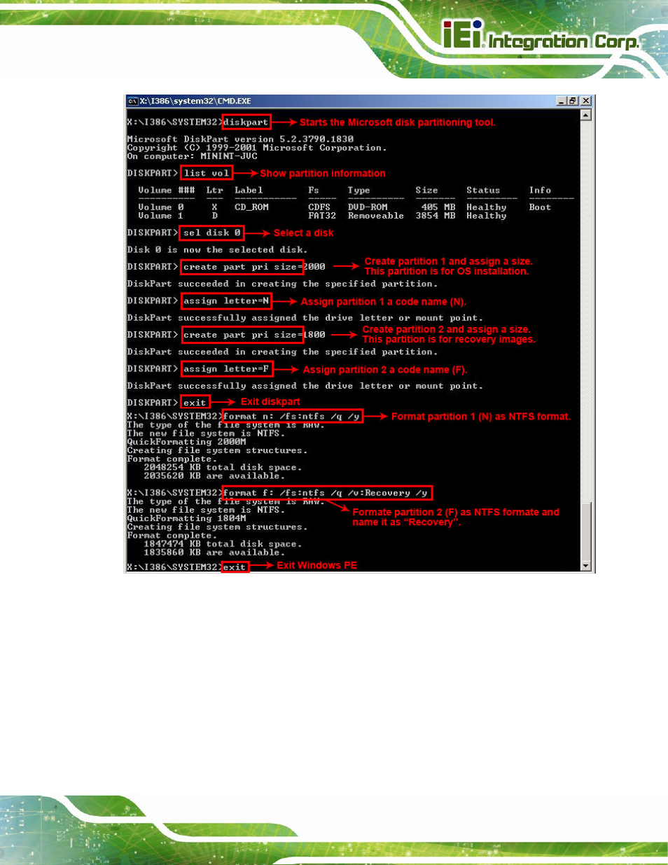 Figure b-5: partition creation commands | IEI Integration PICOe-B650 User Manual | Page 109 / 156