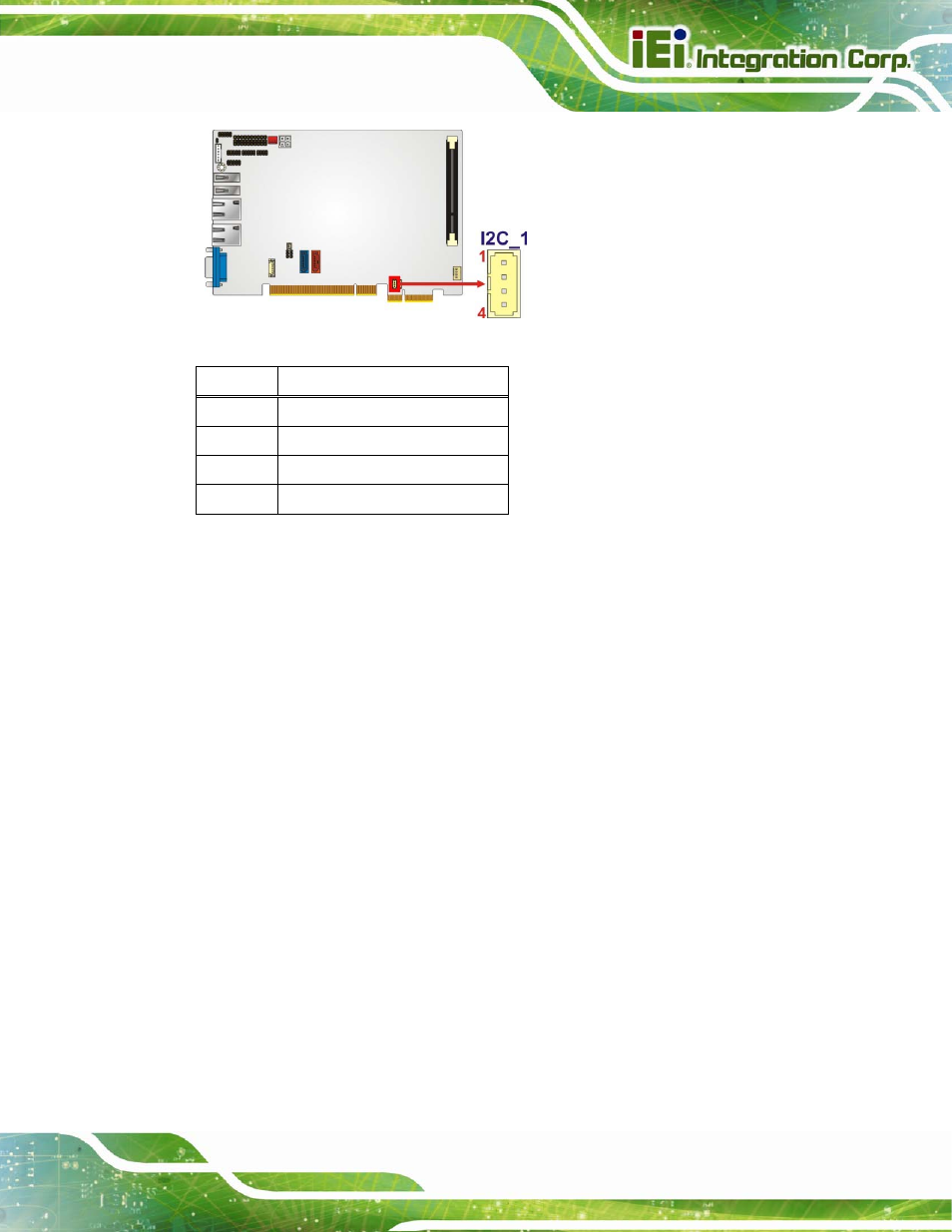 9 keyboard/mouse connector, Figure 3-9: i2c connector location, Table 3-10: i2c connector pinouts | IEI Integration PICOe-B650 User Manual | Page 35 / 156