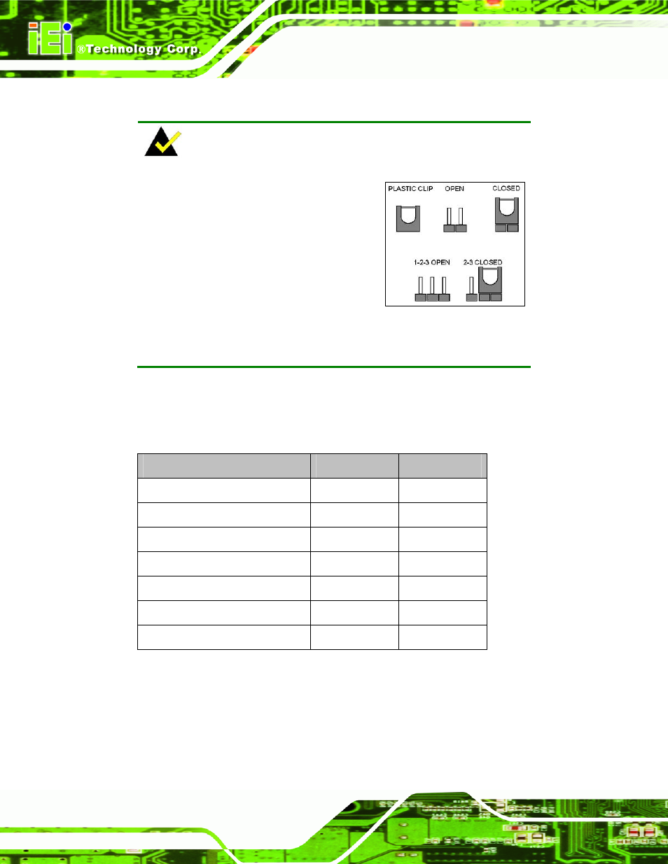 4 jumper settings, 1 at/atx power mode select jumper, Umper | Ettings, Table 4-1: jumpers, 1 for more details | IEI Integration PICOe-HM650 User Manual | Page 68 / 174