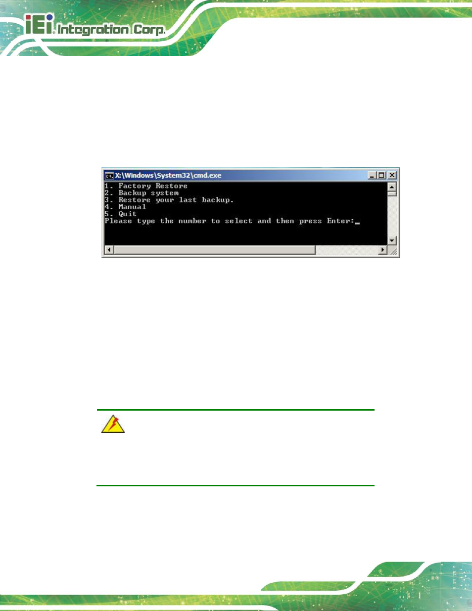 B.5 recovery tool functions, Ecovery, Unctions | Figure b-33: recovery tool main menu, B.5 re c o ve ry to o l fu n c tio n s | IEI Integration HYPER-KBN User Manual | Page 112 / 139