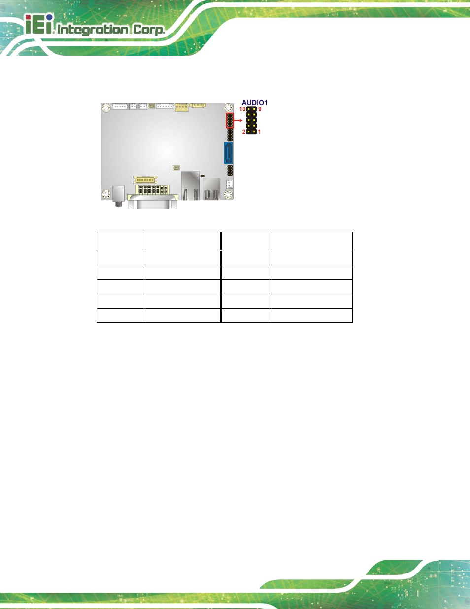 3 battery connector, Figure 3-4: audio connector location, Table 3-4: audio connector pinouts | Ee figure 3-4, Ee table 3-4 | IEI Integration HYPER-KBN User Manual | Page 30 / 139