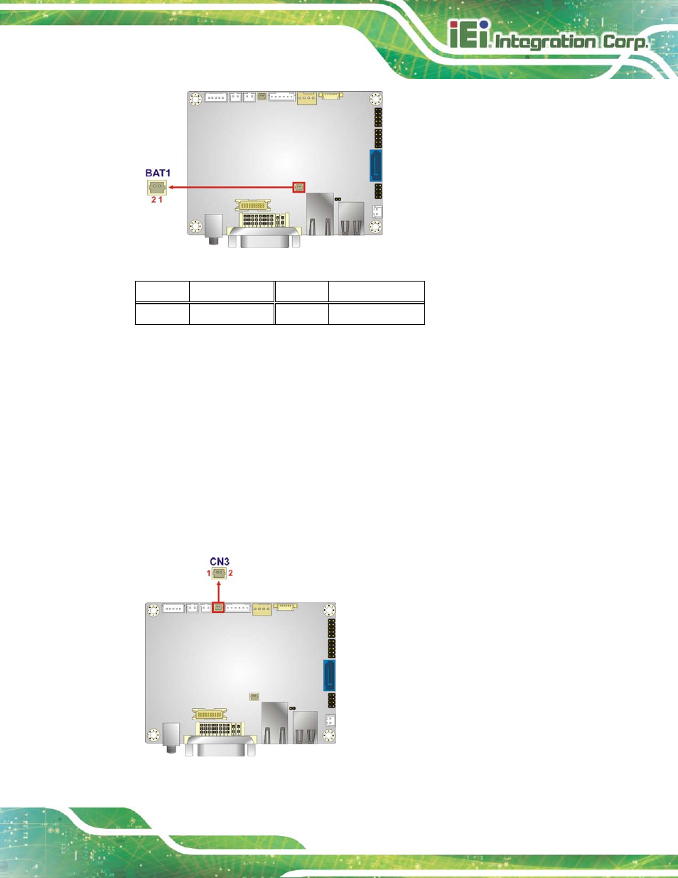 4 buzzer connector, Figure 3-5: battery connector location, Figure 3-6: battery connector location | Table 3-5: battery connector pinouts | IEI Integration HYPER-KBN User Manual | Page 31 / 139