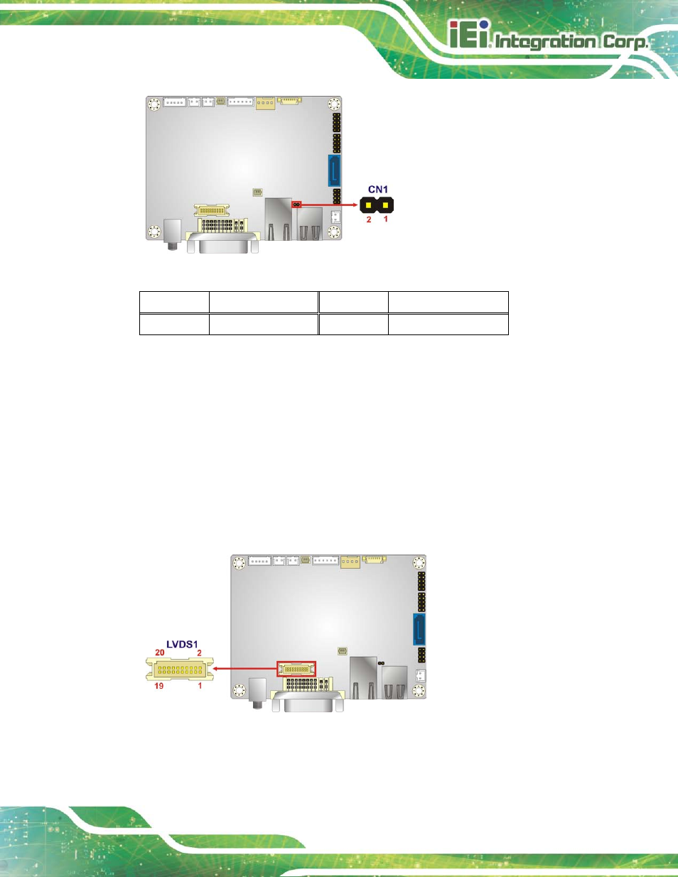 9 lvds lcd connector, Figure 3-10: lan led connector location, Figure 3-11: lvds connector location | Table 3-9: lan led connector pinouts | IEI Integration HYPER-KBN User Manual | Page 35 / 139