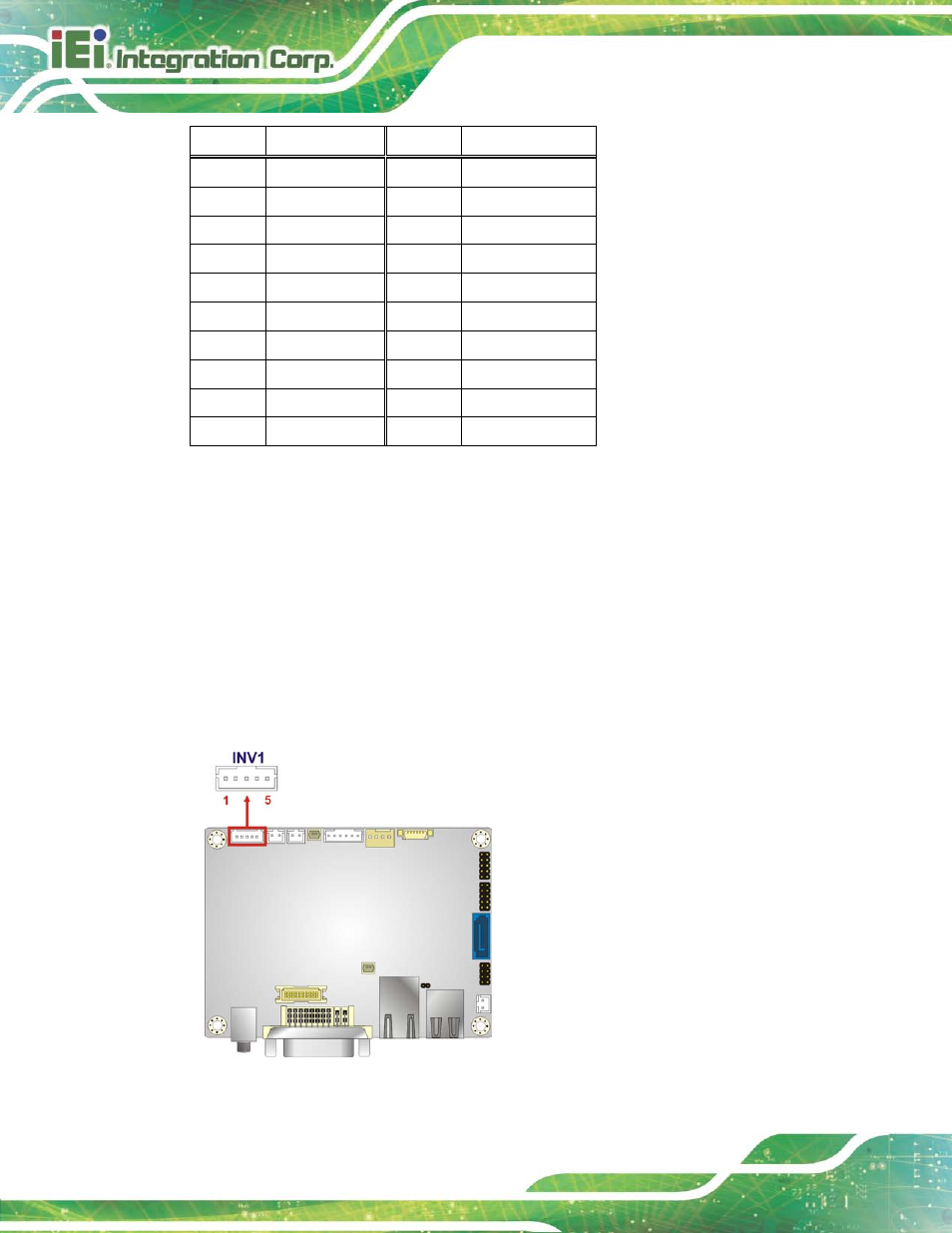 10 lvds backlight inverter connector, Figure 3-12: backlight inverter connector location, Table 3-10: lvds connector pinouts | IEI Integration HYPER-KBN User Manual | Page 36 / 139