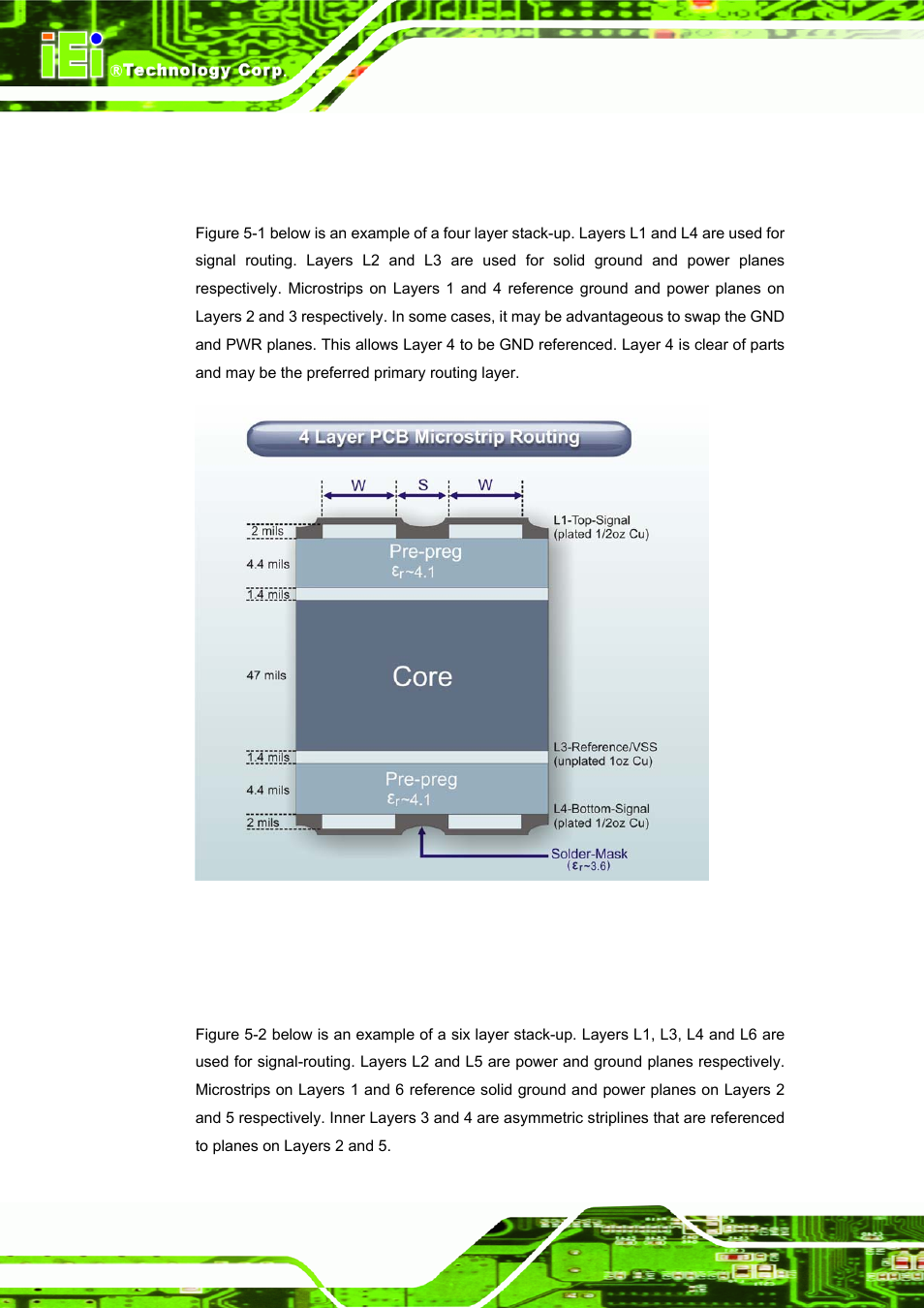 1 four-layer stack-up, 2 six-layer stack-up, Figure 5-1: four layers stack | IEI Integration ICE-DB-9S User Manual | Page 101 / 159