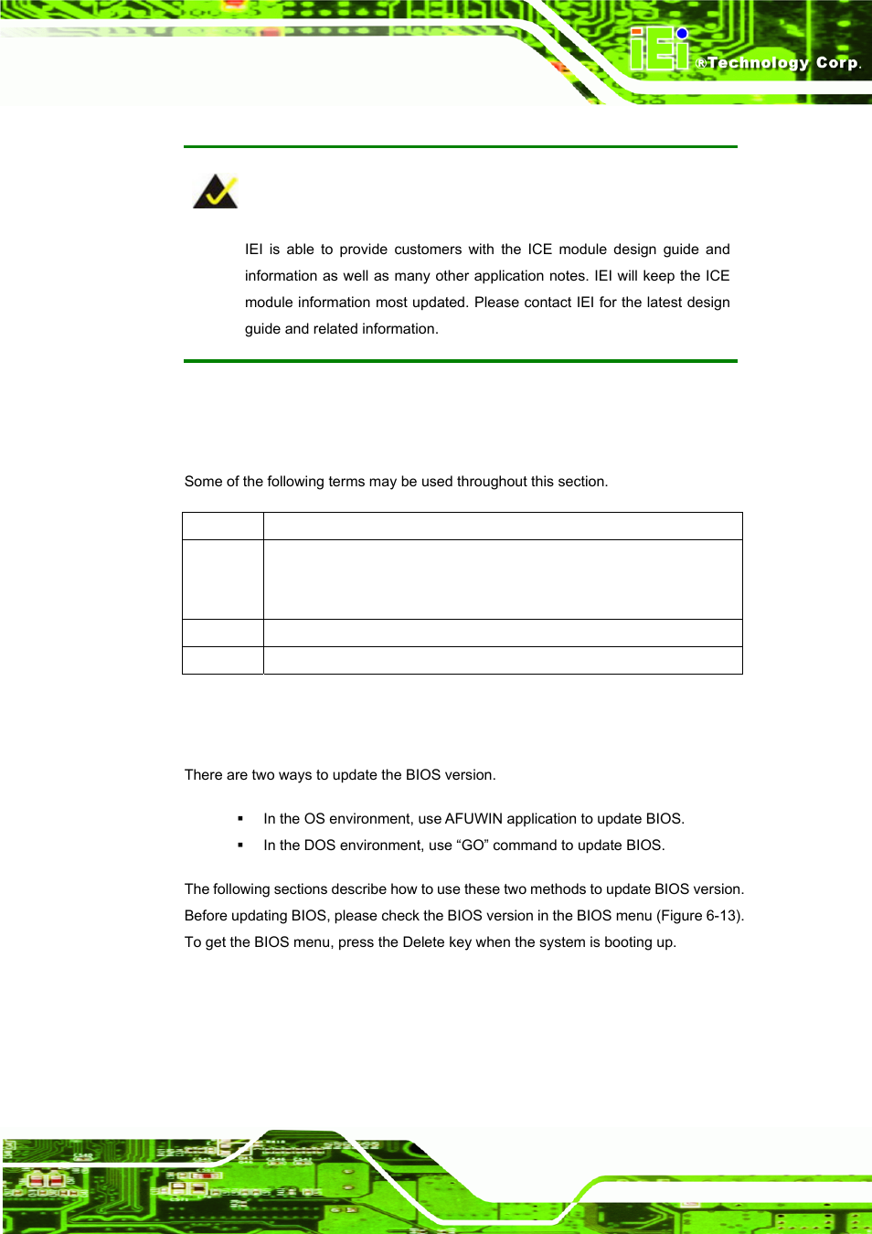 B.1 terminology, B.2 updating bios version, B.1 t | Erminology, B.2 u, Pdating, Bios v, Ersion | IEI Integration ICE-DB-9S User Manual | Page 130 / 159