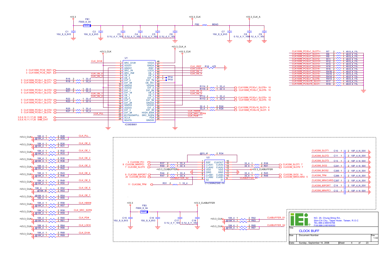 Pci clock buffer, Pcie clock buffer, Iei electronics inc | Clock buff, V1.01 modify | IEI Integration ICE-DB-9S User Manual | Page 141 / 159