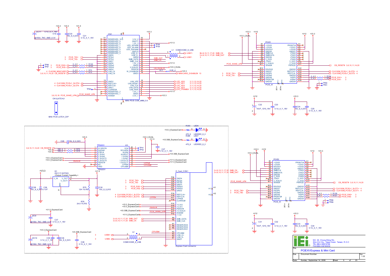 Mini pci express, Express card, Pciex1_slot1 | Pciex1_slot2, Iei electronics inc, Vcc1.5/1a | IEI Integration ICE-DB-9S User Manual | Page 142 / 159