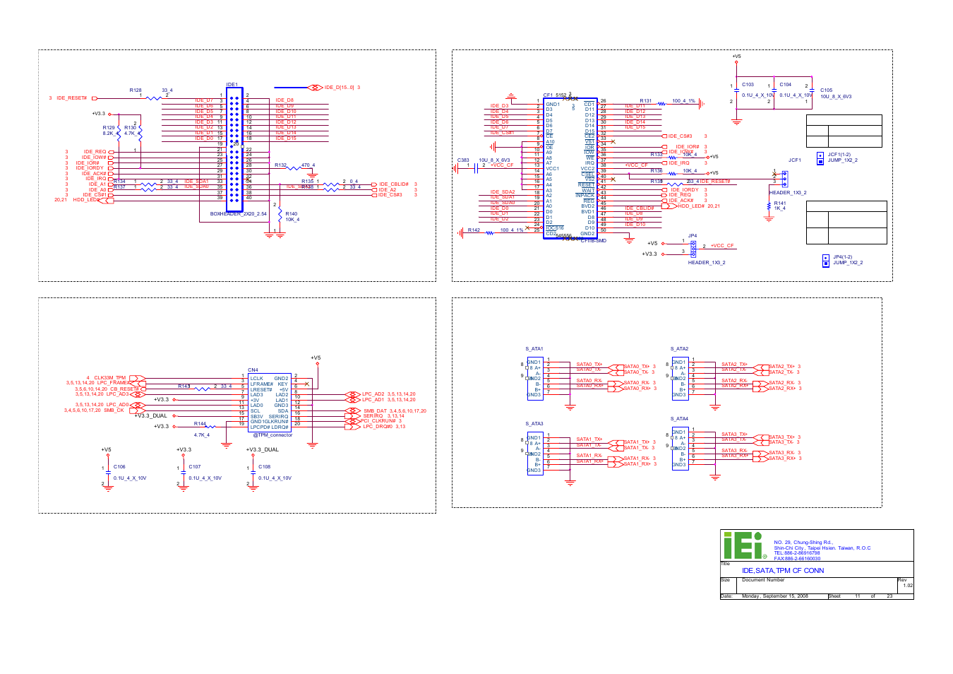 Ide connector, Tpm connector, Sata connector | Cf connector, Iei electronics inc | IEI Integration ICE-DB-9S User Manual | Page 148 / 159