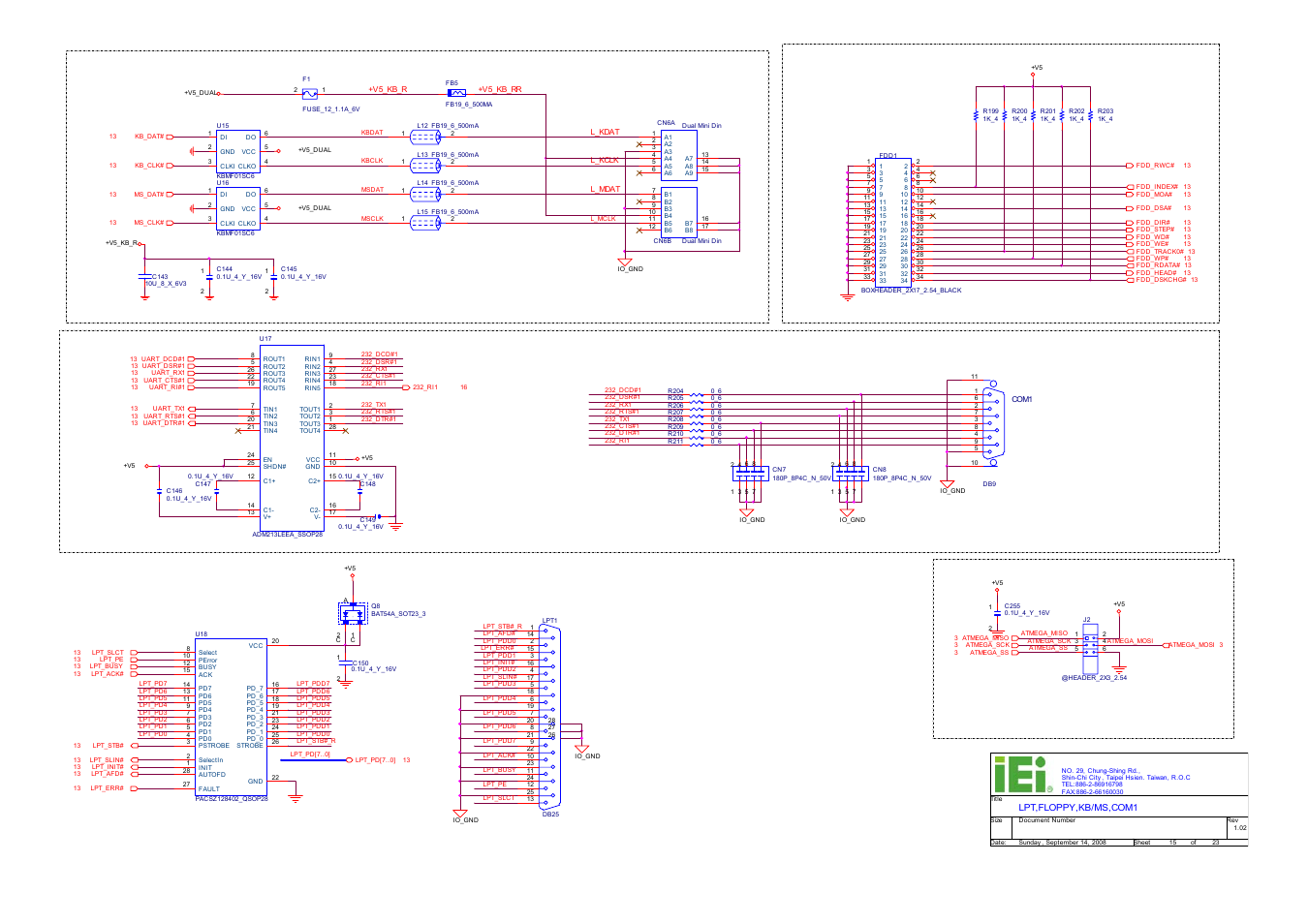 Floppy(only device a), Kb/ms, Com1 | Lpt atmega programimg port(reserve), Iei electronics inc | IEI Integration ICE-DB-9S User Manual | Page 152 / 159