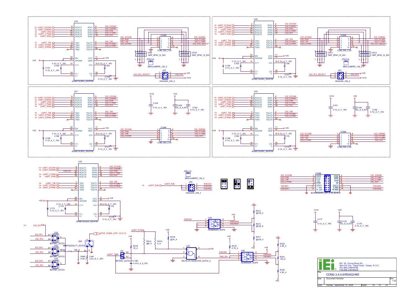 Com2, Com4, Com6 pin header | Com6 signal jumper setting, Com5, Com3, Iei electronics inc | IEI Integration ICE-DB-9S User Manual | Page 153 / 159